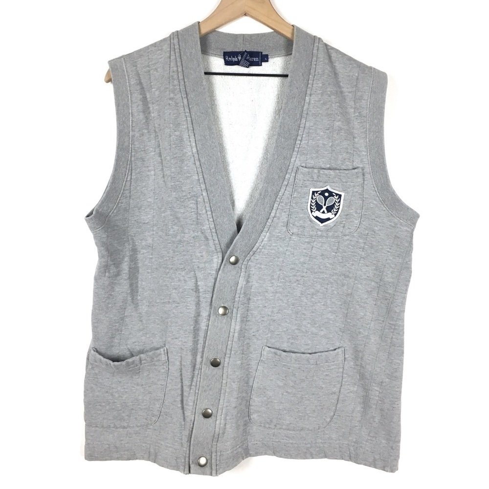 RALPH LAUREN Vintage Oversized Vest Tennis Rackets Crest Snap Closure Size Large